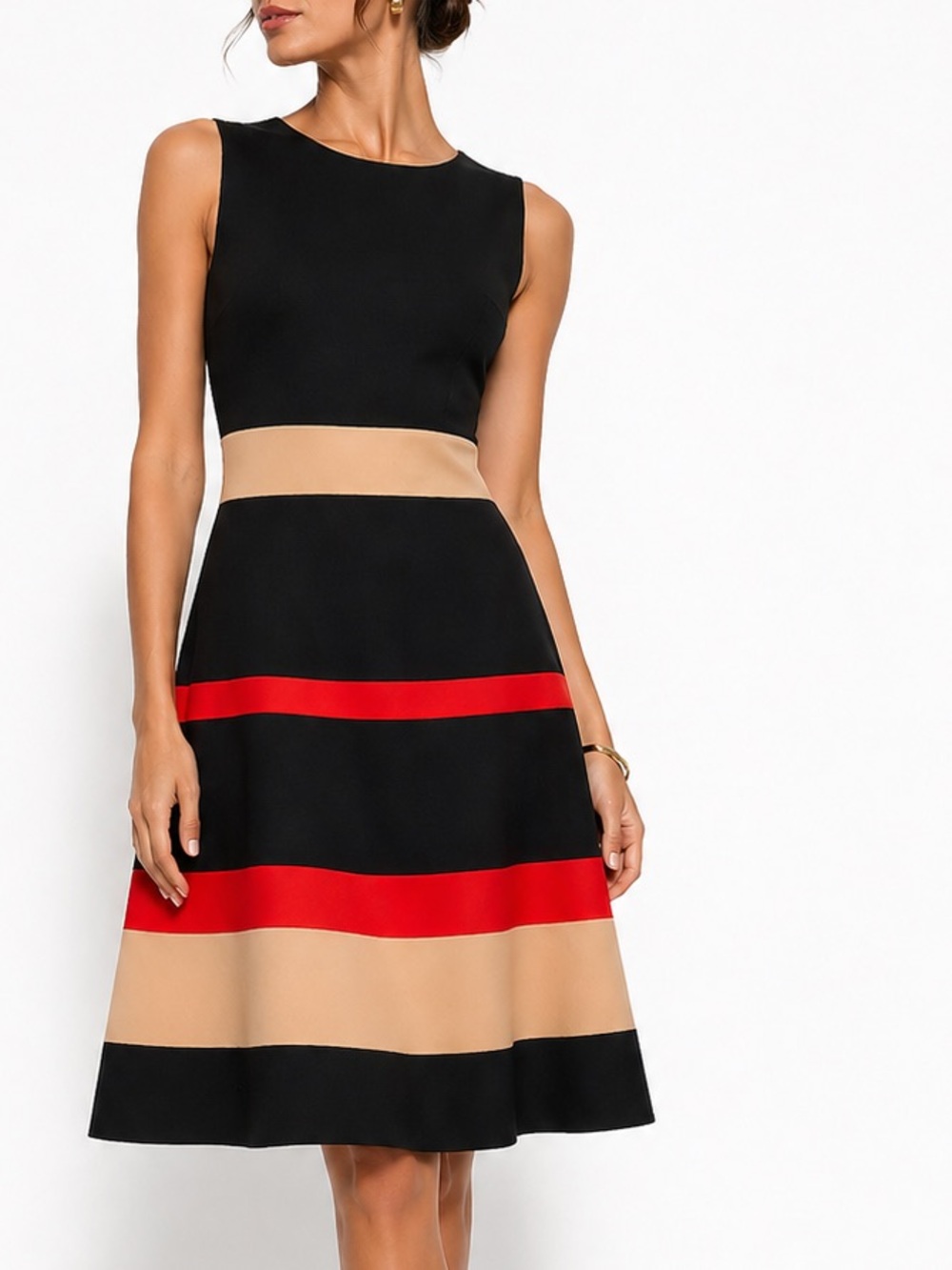 Tommy Hilfiger Black & Red Stripe Sleeveless Flared Flounce Style Dress Size 6